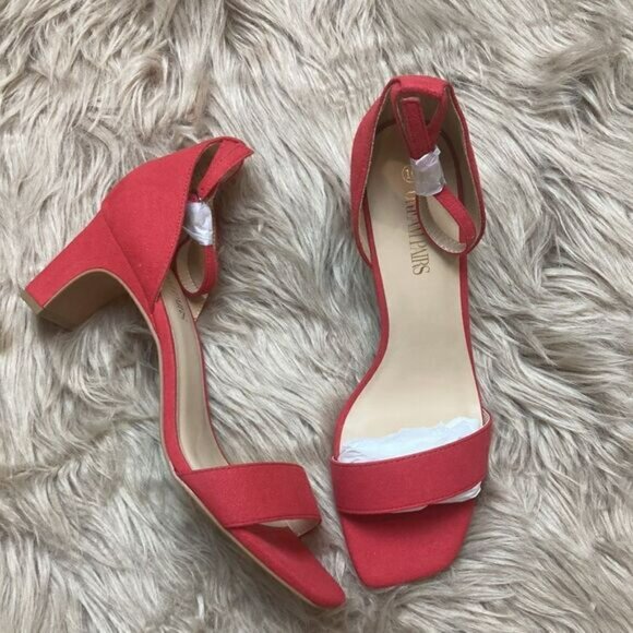 DREAM PAIRS Red Square Open Toe Low Block Chunky Heel Ankle Strap Pump Shoe - Picture 3 of 16